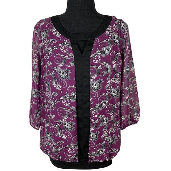Purple Abstract Top Three Quarter Sleeve - Picture 1 of 8